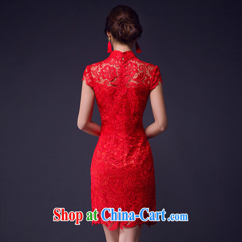 Summer short lace Openwork bows dress bridal red wedding dress banquet dresses dress breathable comfort red XL, Ho full Chamber, shopping on the Internet