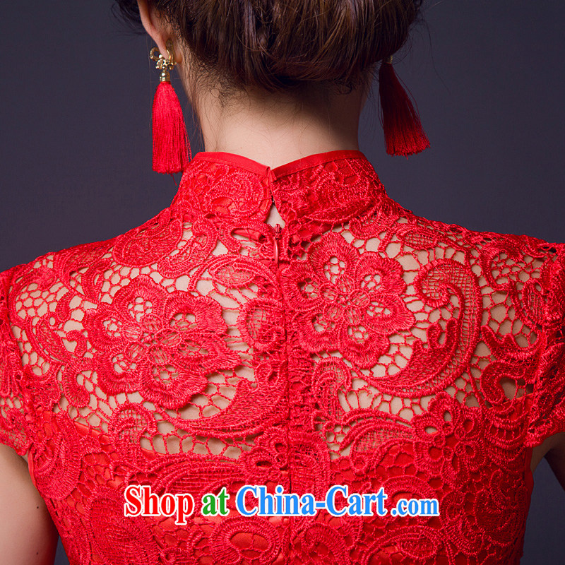 Summer short lace Openwork bows dress bridal red wedding dress banquet dresses dress breathable comfort red XL, Ho full Chamber, shopping on the Internet