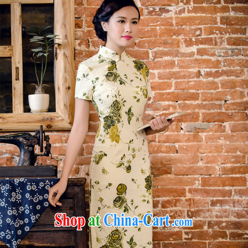 Shallow end female literary linen dresses hand-tie stylish short-sleeved long, low-power's cheongsam JT 2063 for a night XXL, light (at the end) QM, shopping on the Internet