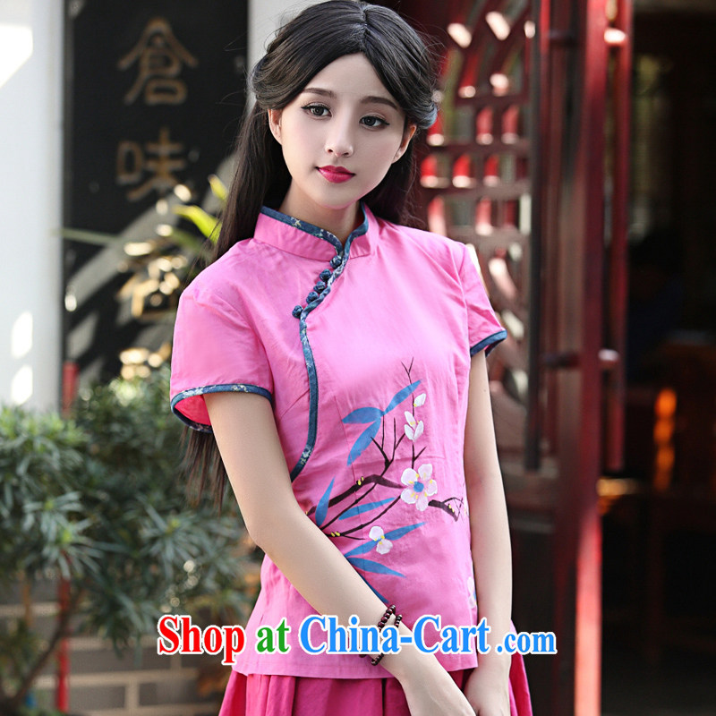 China classic original ethnic wind retro improved hand-painted Chinese T-shirt summer day cultivating cultural Han-pink S, China Classic (HUAZUJINGDIAN), shopping on the Internet