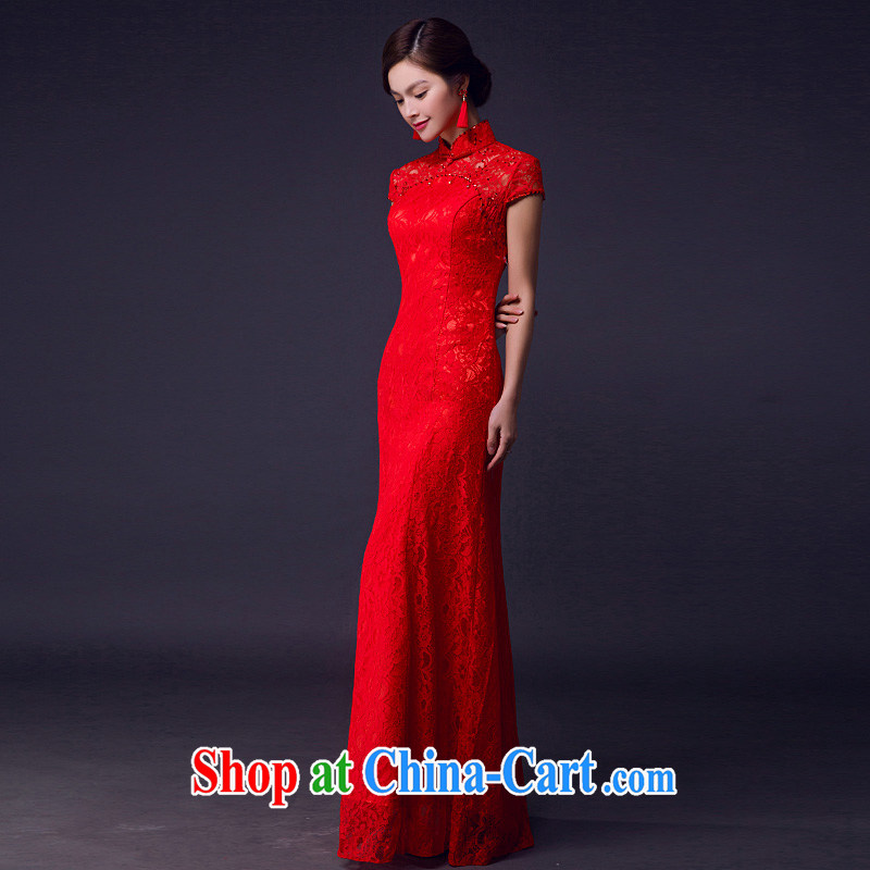 Bridal toast clothing spring and summer lace breathability and comfort micro Stretch Dress short-sleeved wedding Evening Dress red wedding red L, Ho full Chamber, and, online shopping