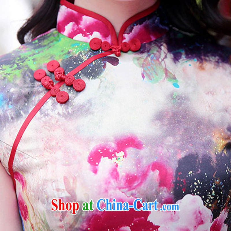 The product is still not thick 2015 summer New Beauty lady retro Heavenly Fragrance Peony stamp duty is withholding sauna silk Silk Cheongsam dress pink Peony xxl, the products, and, online shopping
