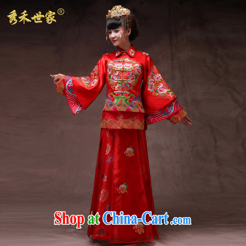 Su-wo family-soo Wo service antique Chinese Soo Wo service bridal gown wedding toast clothing red cheongsam dragon costume dramas of marriage, spring and summer, the red L No.