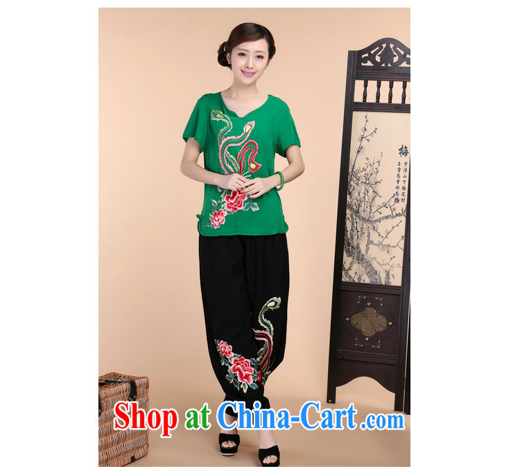 Style trends 2015 summer new loose the Code, older women cotton embroidered Chinese short-sleeve T-shirt pants two-piece to sell green package L pictures, price, brand platters! Elections are good character, the national distribution, so why buy now enjoy more preferential! Health