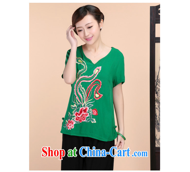 Style trends 2015 summer new loose the Code, older women cotton embroidered Chinese short-sleeve T-shirt pants two-piece to sell green package L pictures, price, brand platters! Elections are good character, the national distribution, so why buy now enjoy more preferential! Health
