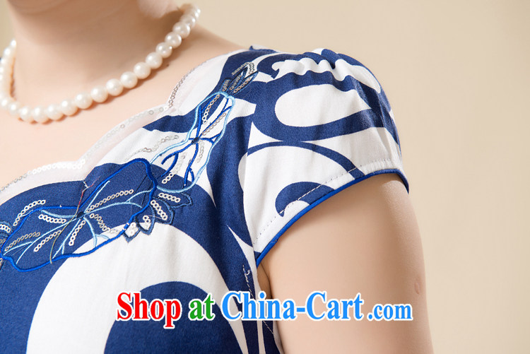 of summer-girl mothers with short-sleeved Palace Chinese qipao 2015 middle-aged beauty-yi skirt new cotton cheongsam dress graphics thin blue XXL pictures, price, brand platters! Elections are good character, the national distribution, so why buy now enjoy more preferential! Health