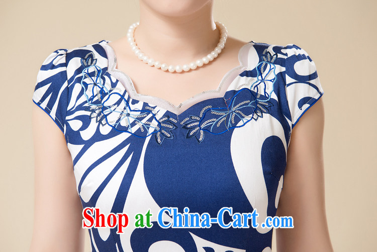 of summer-girl mothers with short-sleeved Palace Chinese qipao 2015 middle-aged beauty-yi skirt new cotton cheongsam dress graphics thin blue XXL pictures, price, brand platters! Elections are good character, the national distribution, so why buy now enjoy more preferential! Health