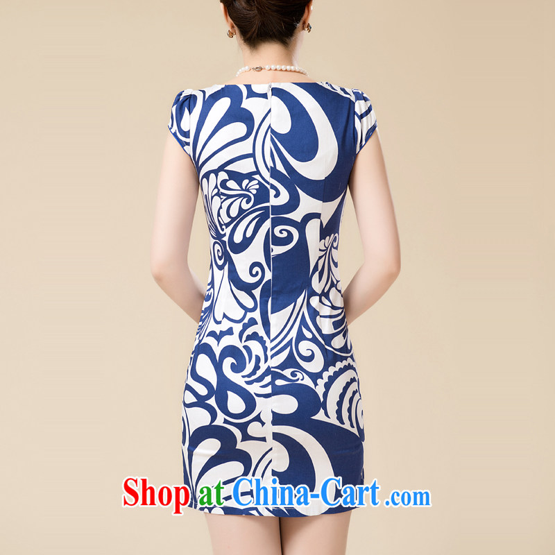 of summer-girl mothers with short-sleeved Palace Chinese qipao 2015 middle-aged beauty-skirt new cotton cheongsam dress graphics thin blue XXL, Yuan (SSUIIYUAI), online shopping