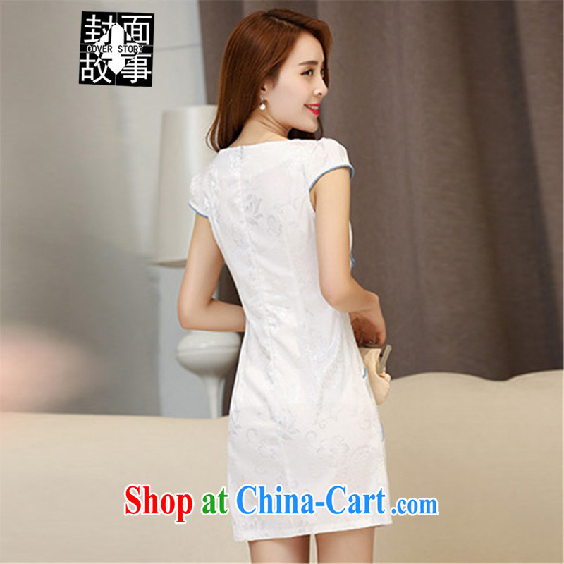 Cover Story 2015 new spring and summer with white Peony jacquard cotton retro daily improved cheongsam dress style women dresses white blue XXL, Cover Story (cover story), and, on-line shopping