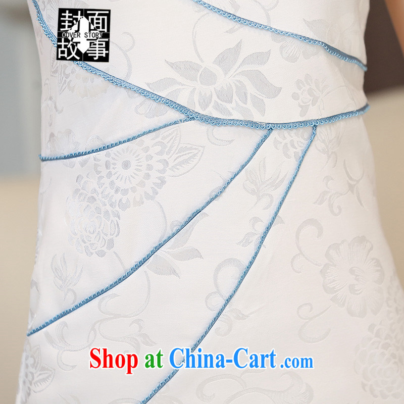 Cover Story 2015 new spring and summer with white Peony jacquard cotton retro daily improved cheongsam dress style women dresses white blue XXL, Cover Story (cover story), and, on-line shopping
