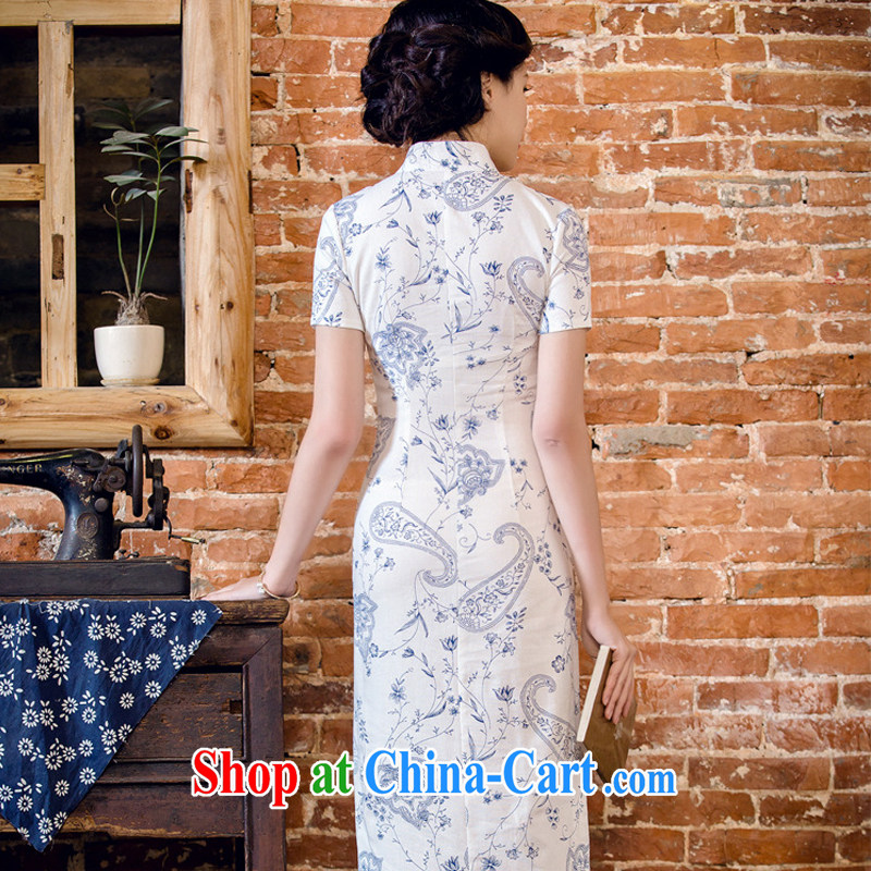 Shallow end female arts cheongsam stylish short-sleeved long cheongsam JT 2063 blue lotus XXL, light (at the end QM), online shopping