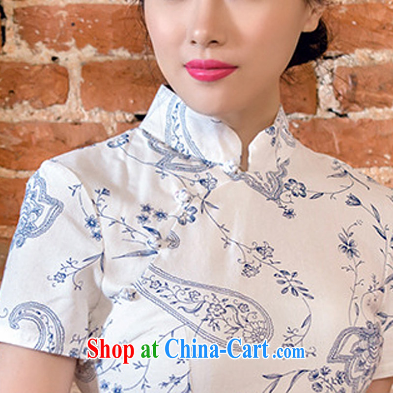 Shallow end female arts cheongsam stylish short-sleeved long cheongsam JT 2063 blue lotus XXL, light (at the end QM), online shopping