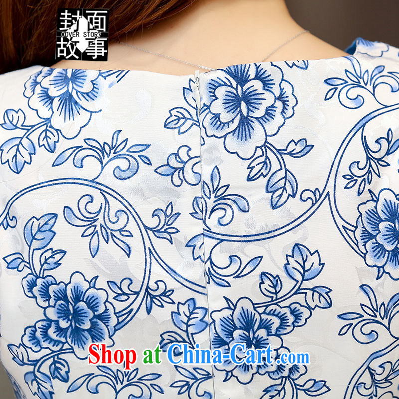 Cover Story 2015 dresses New Spring Summer jacquard cotton retro daily improved cheongsam blue and white porcelain dresses temperament female blue and white porcelain XXL, the cover story (cover story), and on-line shopping