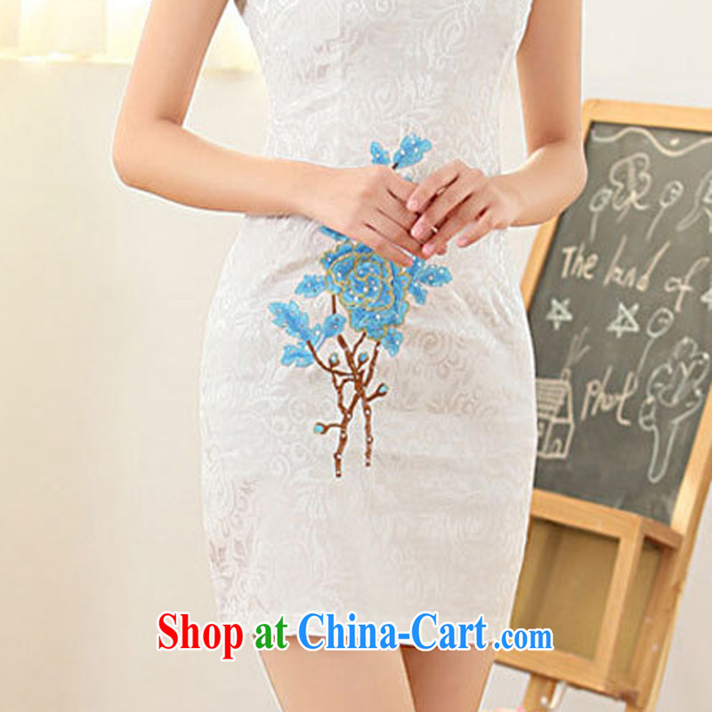 OVBE Korean version 2015 summer New Style beauty stylish and elegant and noble embroidered Chinese qipao package and dresses girls blue XL, OVBE, shopping on the Internet