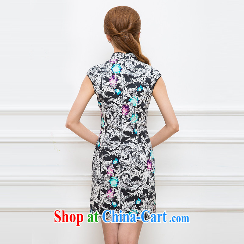 The Tang dynasty 2015 summer new female fashion the waist graphics thin improved daily cheongsam dress female TCF 30,177 black roses jewel M, the Tang Dynasty, and shopping on the Internet