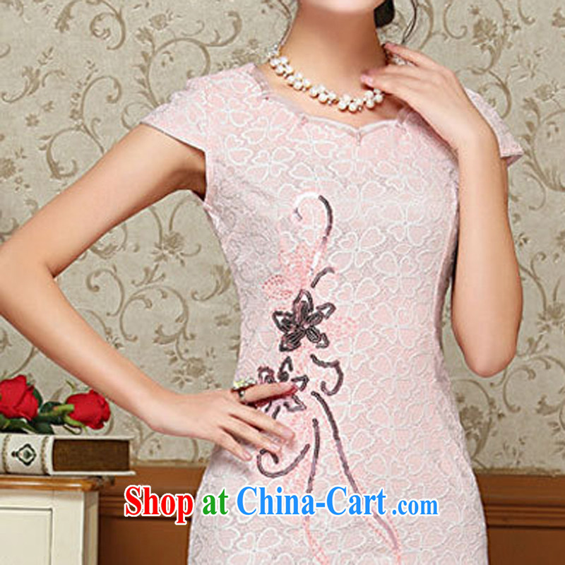OVBE Korean 2015 summer New Style Beauty Fashion petal collar embroidery lace Chinese qipao package and dress girls pink XXL, OVBE, shopping on the Internet