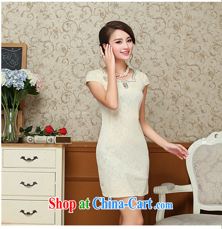 OVBE Korean version 2015 summer New Style beauty lace elegant petal collar embroidered Chinese qipao package and dresses female yellow XXL pictures, price, brand platters! Elections are good character, the national distribution, so why buy now enjoy more preferential! Health
