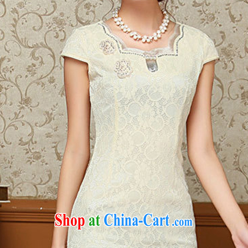 OVBE Korean version 2015 summer New Style beauty lace elegant petal collar embroidered Chinese qipao package and dresses female yellow XXL, OVBE, shopping on the Internet
