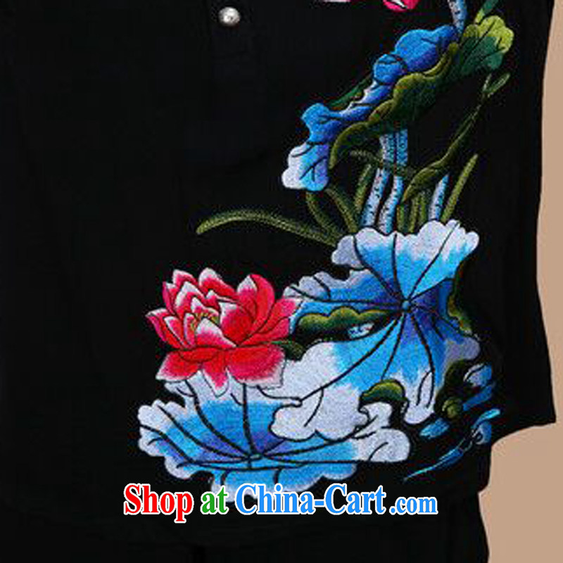 2015 summer new loose the Code, older women cotton embroidered Chinese short-sleeved T-shirt pants two-piece to sell black T-shirt XL charm, as well as Asia and (Charm Bali), online shopping