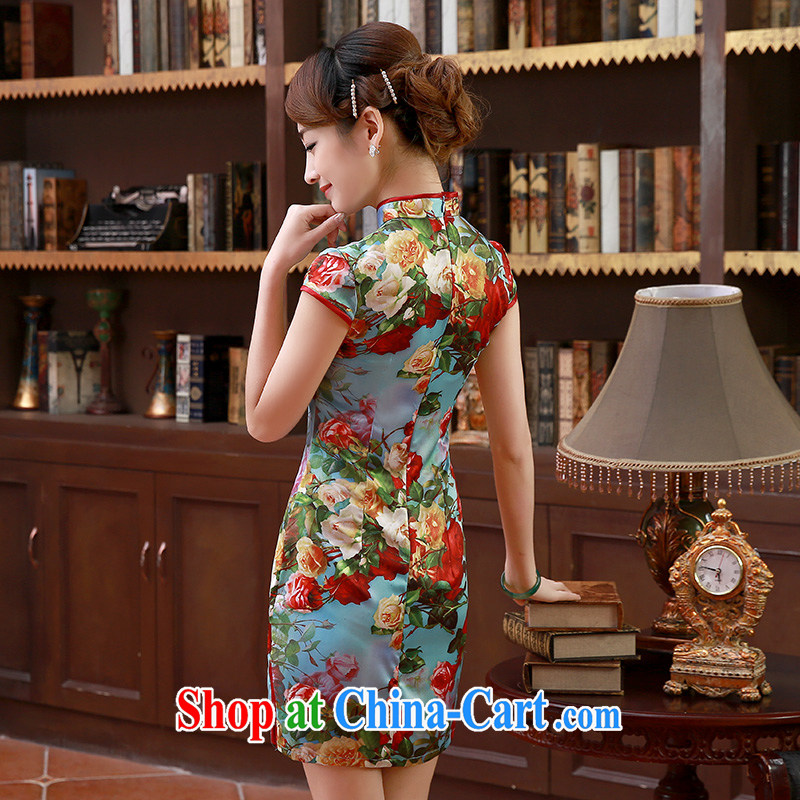 Dresses new 2015 spring and summer short improved stylish mulberry Silk Cheongsam dress Q 1059 light blue XXL, Jessica (jessica han), online shopping