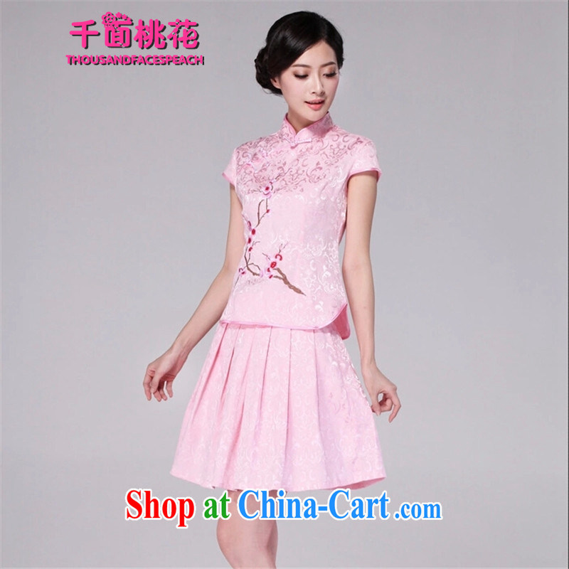 1000 the mahogany 2015 spring and summer new female Chinese qipao day dresses high-end retro style two-piece Women's clothes pink XXL