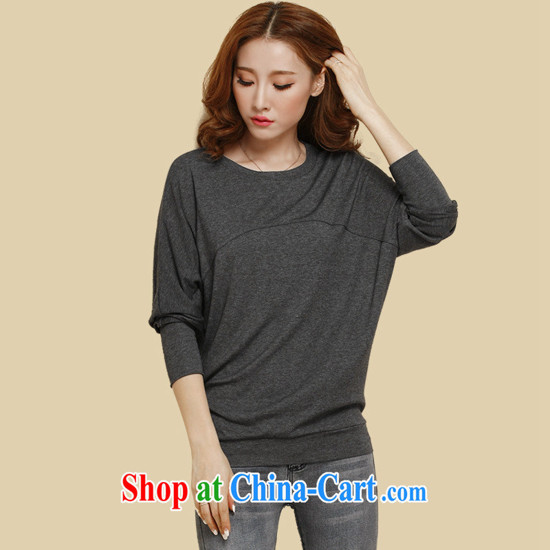 2015 spring loaded the code mm thick girl with bat sleeves T-shirt Solid large, female solid T-shirt a generation, burglary, dark gray 5XL, the day to assemble (meitianyihuan), online shopping