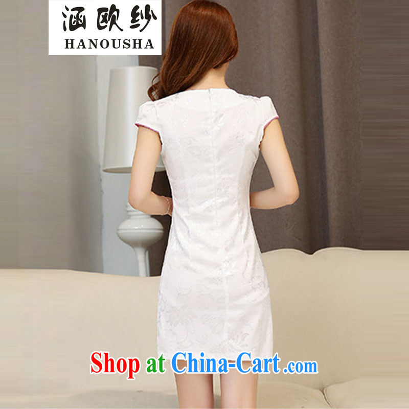 COVERED BY THE 2015 summer dress New Beauty daily Chinese retro short sleeved improved stylish embroidered cheongsam dress dress White Red XXL, covered by the yarn (Hanousha), online shopping