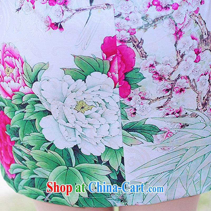 2015 summer new Korean Lady style floral short-sleeve package and graphics thin cheongsam dress 8896 - 1 light blue Peony XXXL de Gil (SHAJINI), shopping on the Internet