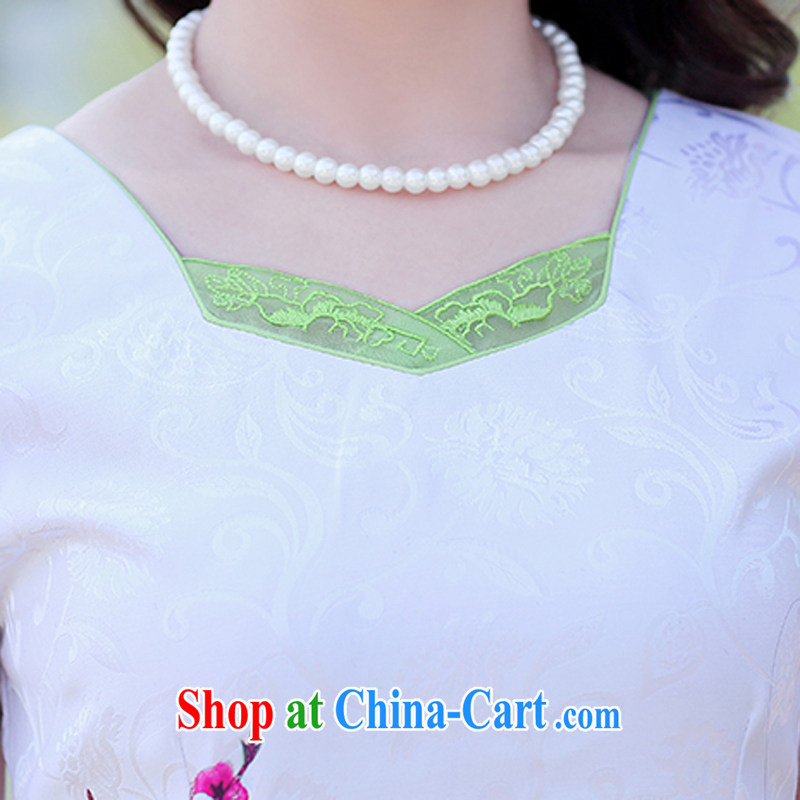 2015 summer new Korean Lady style floral short-sleeve package and graphics thin cheongsam dress 8896 - 1 light blue Peony XXXL de Gil (SHAJINI), shopping on the Internet