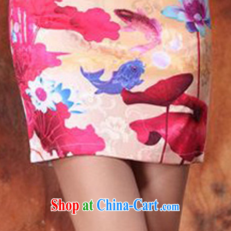Tze-The 2015 summer on the new retro painting fish South Africa lotus flower-shaped round-collar package and short cheongsam Sau San Tong load JAYT - 29 blue XXL, JA, and shopping on the Internet