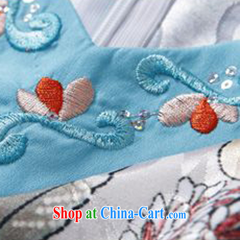 JA the 2015 summer on the new retro floral V collar short-sleeve without the forklift truck with skirt package and short cheongsam Sau San Tong load JAYT - 31 aquamarine XXL, JA, and shopping on the Internet