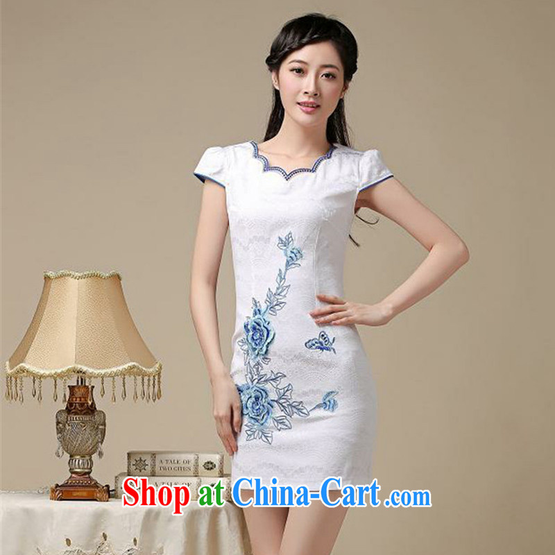 light at the teenage students with classical show clothes dresses summer retro improved daily cheongsam dress AQE 8216 blue XXL, light (at the end QM), shopping on the Internet