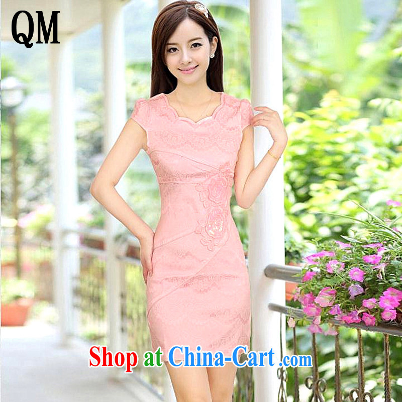 Light last summer short cotton dresses retro improved daily cheongsam dress elegance dresses AQE 8023 pink XXL