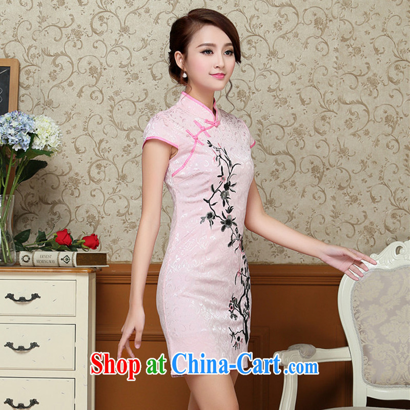 light at the aura of elegance and feel short cheongsam improved daily white embroidered retro Ethnic Wind female AQE 9020 pink XXL, light (at the end QM), and on-line shopping