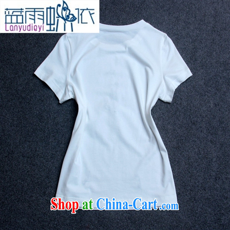 Ya-ting store stars, with round-neck collar short-sleeved staple feather female T shirt T-shirt woman with burglary, summer girl Y 37,453 L white, blue rain bow, and, on-line shopping