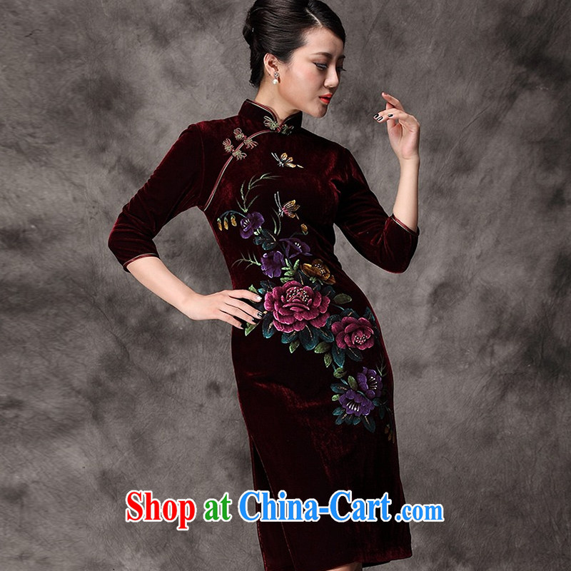 Light In the end long-sleeved gold velour cheongsam dress hand-painted peony flowers, old mother married dresses with Chinese AQE 8868 in purple XXXXL cuff, light (at the end QM), online shopping