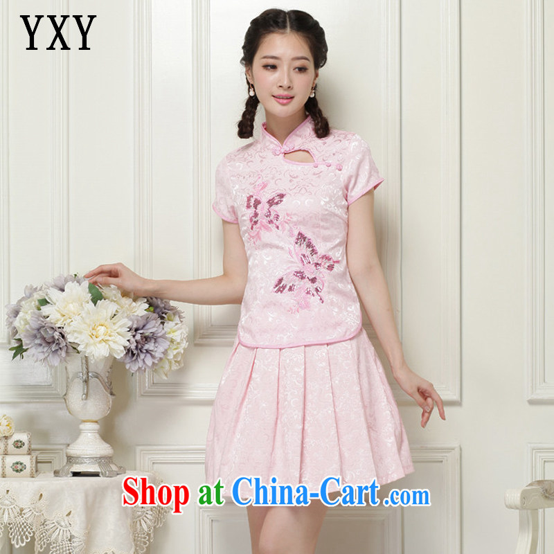 Stakeholders line cloud summer, for China's National wind-power's a tight two-piece short cheongsam package JT 988 pink XXL