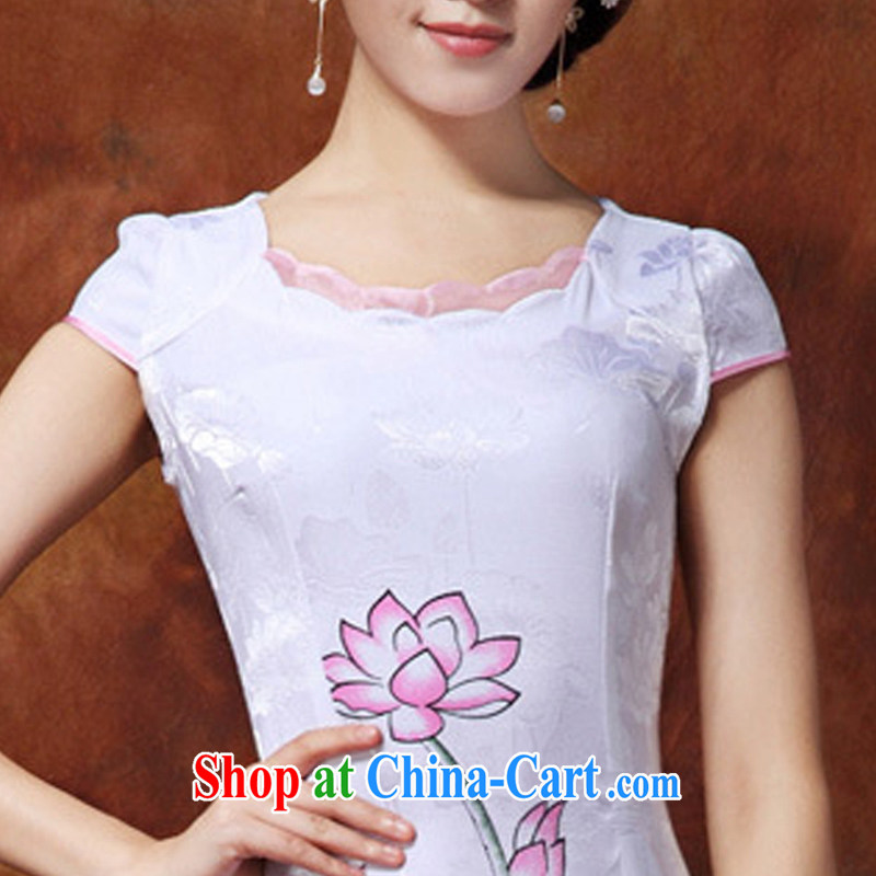 Stakeholders line cloud stamp National wind improved cheongsam Chinese short-sleeved qipao JT 916 #white XXL stakeholders, the cloud (YouThinking), and, on-line shopping