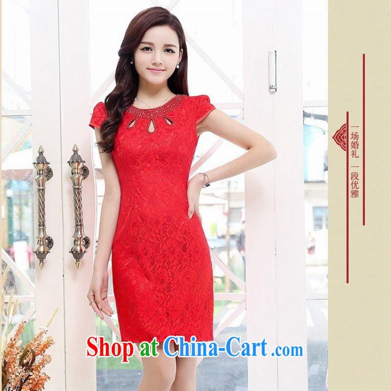 100 million Dollar beauty brides with 2015 summer short cheongsam dress lady beauty with graphics thin short-sleeved stylish lace red dresses 6398 red XXL, 100 million dollar City, shopping on the Internet