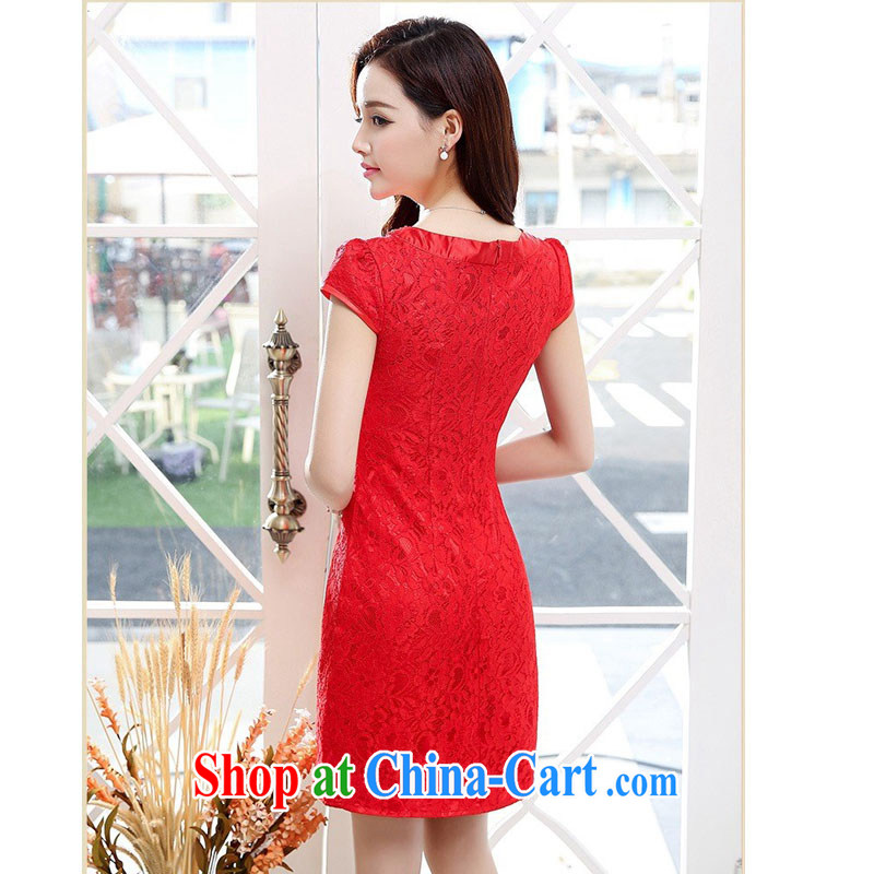 Silent Spring red bridal replacing 2015 summer short cheongsam dress lady beauty with graphics thin short-sleeved stylish lace dresses 6398 red XXL, cicada, shopping on the Internet