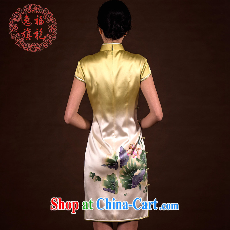 once and for all, the lotus cheongsam dress new and improved traditional retro Silk Cheongsam dress summer dresses short, pale yellow L 15 Day Shipping, once and for all (EFU), online shopping