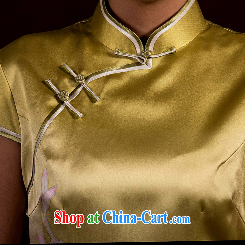 once and for all, the lotus cheongsam dress new and improved traditional retro Silk Cheongsam dress summer dresses short, pale yellow L 15 Day Shipping, once and for all (EFU), online shopping