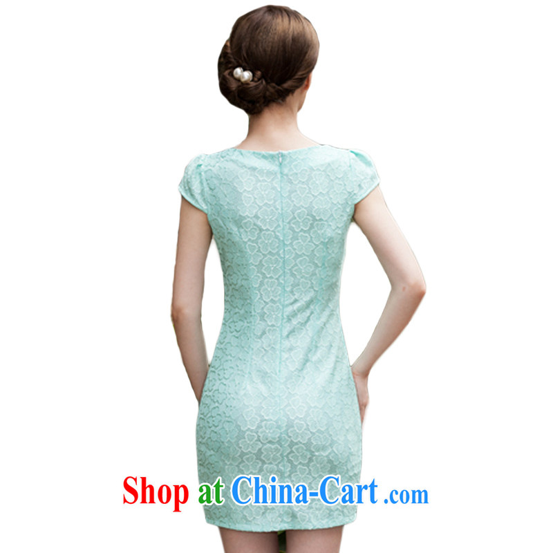 Feng Mya 2015 summer lace cheongsam stylish beauty dress Openwork hook flower cheongsam 1106 Lake blue XL, maple, and shopping on the Internet