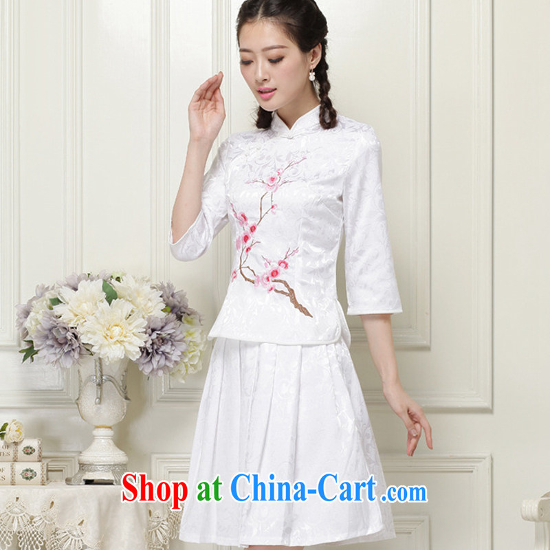Stakeholders line cloud Chinese Ethnic Wind Arts in Brief about students with the collar cuff stamp two-piece dresses JT 1058 white XXL stakeholders, the cloud (YouThinking), and, on-line shopping