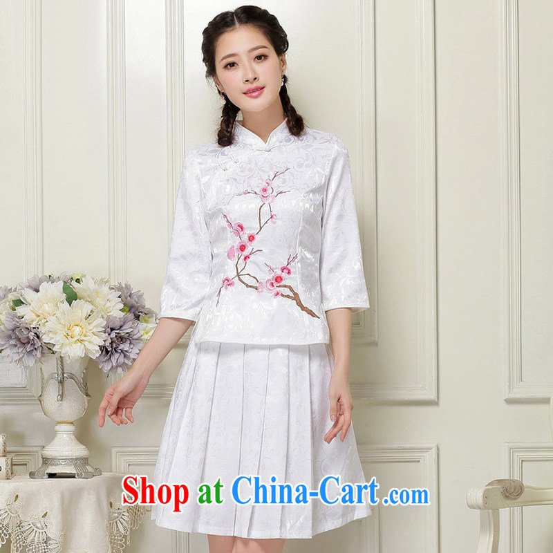 Stakeholders line cloud Chinese Ethnic Wind Arts in Brief about students with the collar cuff stamp two-piece dresses JT 1058 white XXL stakeholders, the cloud (YouThinking), and, on-line shopping