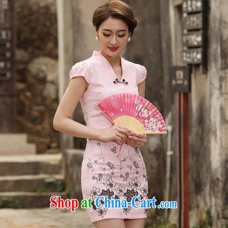Feng Mya 2015 summer Stylish retro short dresses summer improved cheongsam dress, cheongsam dress 1120 pink XXL, maple, and shopping on the Internet