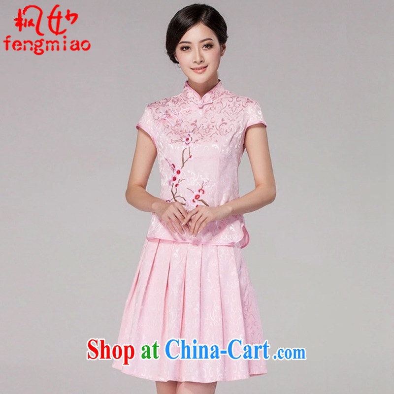 Alice Ho Miu Ling Nethersole Maple Syrup 2015 summer, female Tang with daily cheongsam dress high-end retro style two-part kit 1125 pink M