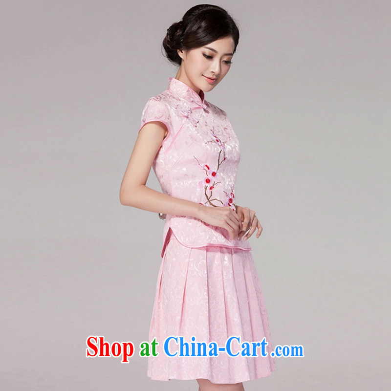 Alice Ho Miu Ling Nethersole Maple Syrup 2015 summer, female Tang with daily cheongsam dress high-end retro style two-part kit 1125 pink M, Feng Miao, shopping on the Internet