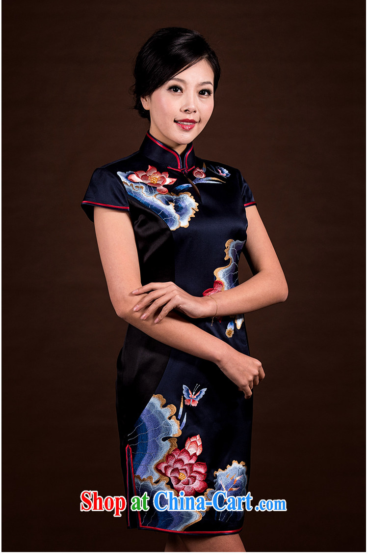 once and for all and well refined and stylish dresses short high-end custom handmade dresses summer heavy silk embroidery cheongsam black-green tailored 20 Day Shipping pictures, price, brand platters! Elections are good character, the national distribution, so why buy now enjoy more preferential! Health