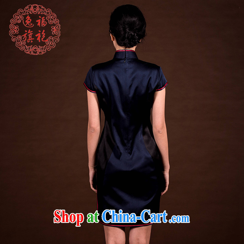 once and for all and improved well-being and stylish dresses short high-end custom handmade dresses summer heavy silk embroidery cheongsam black-green tailored 20 Day Shipping, once and for all (EFU), online shopping